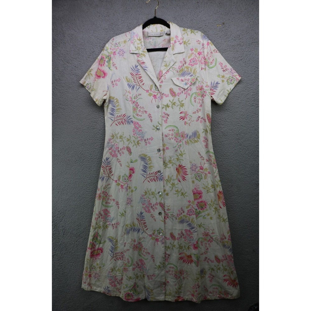 Vtg. Jane Ashley Linen Blend Floral Button Up Maxi Dress-Large-Cottagecore